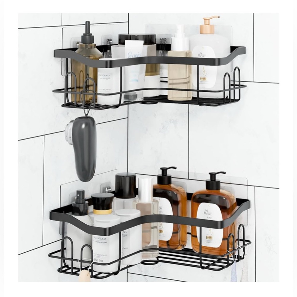 Adhesive Shower Shelves, 2 Pack Large Capacity Hanging Shelf, Rustproof No Drill
